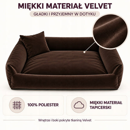 Legowisko dla psa kanapa 95 x 75 cm velvet ze zdejmowanym pokrowcem i poduszką – brązowe