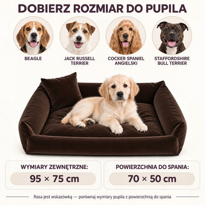 Legowisko dla psa kanapa 95 x 75 cm velvet ze zdejmowanym pokrowcem i poduszką – brązowe