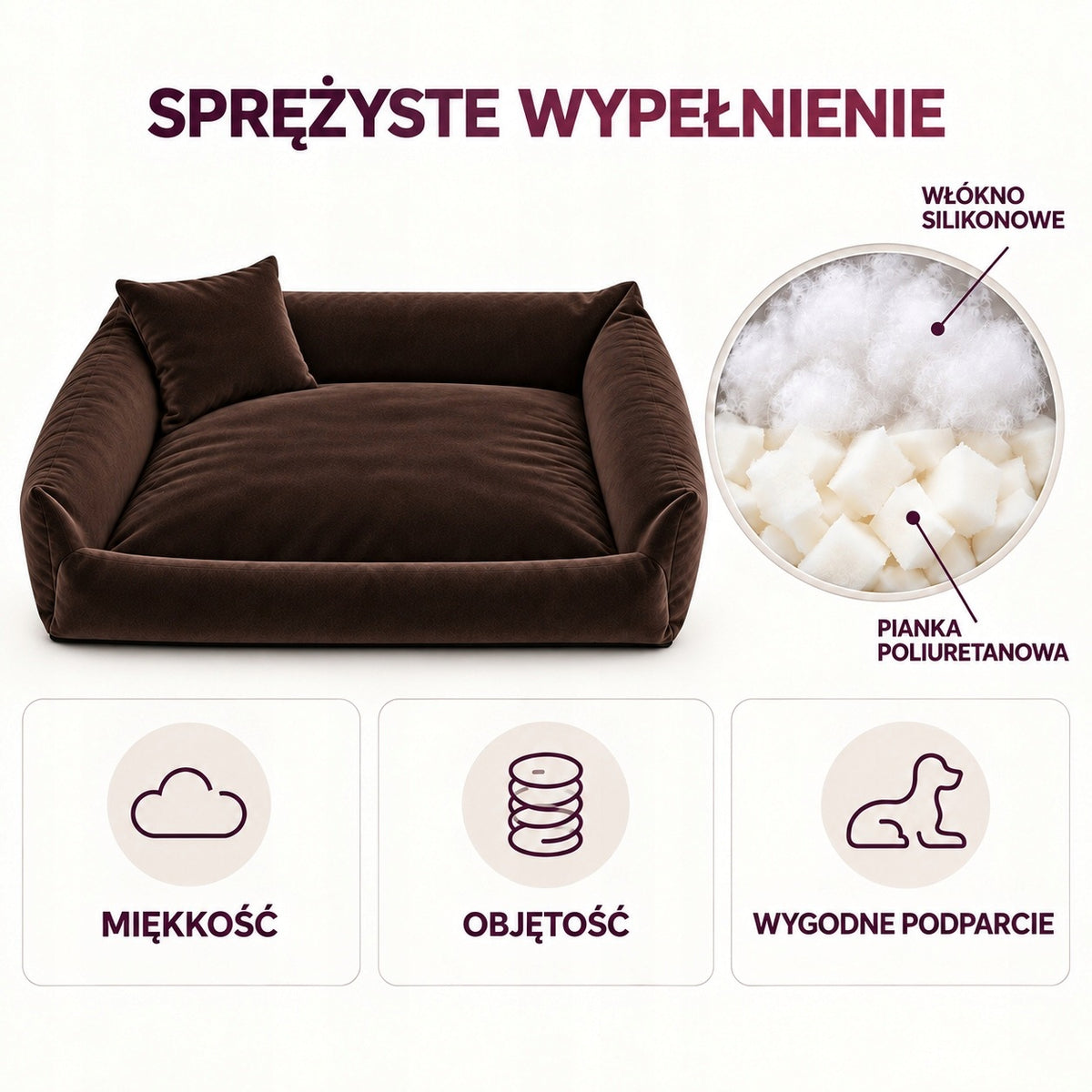 Legowisko dla psa kanapa 95 x 75 cm velvet ze zdejmowanym pokrowcem i poduszką – brązowe
