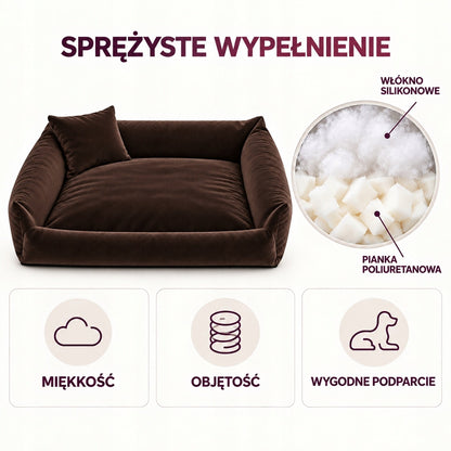 Legowisko dla psa kanapa 95 x 75 cm velvet ze zdejmowanym pokrowcem i poduszką – brązowe