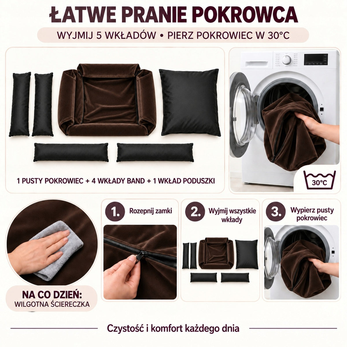 Legowisko dla psa kanapa 95 x 75 cm velvet ze zdejmowanym pokrowcem i poduszką – brązowe