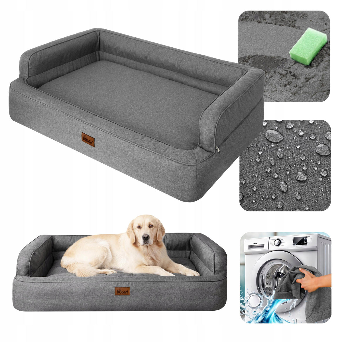 Doggy Paradise legowisko kanapa dla psa XXL 117x79 cm wodoodporne – szare