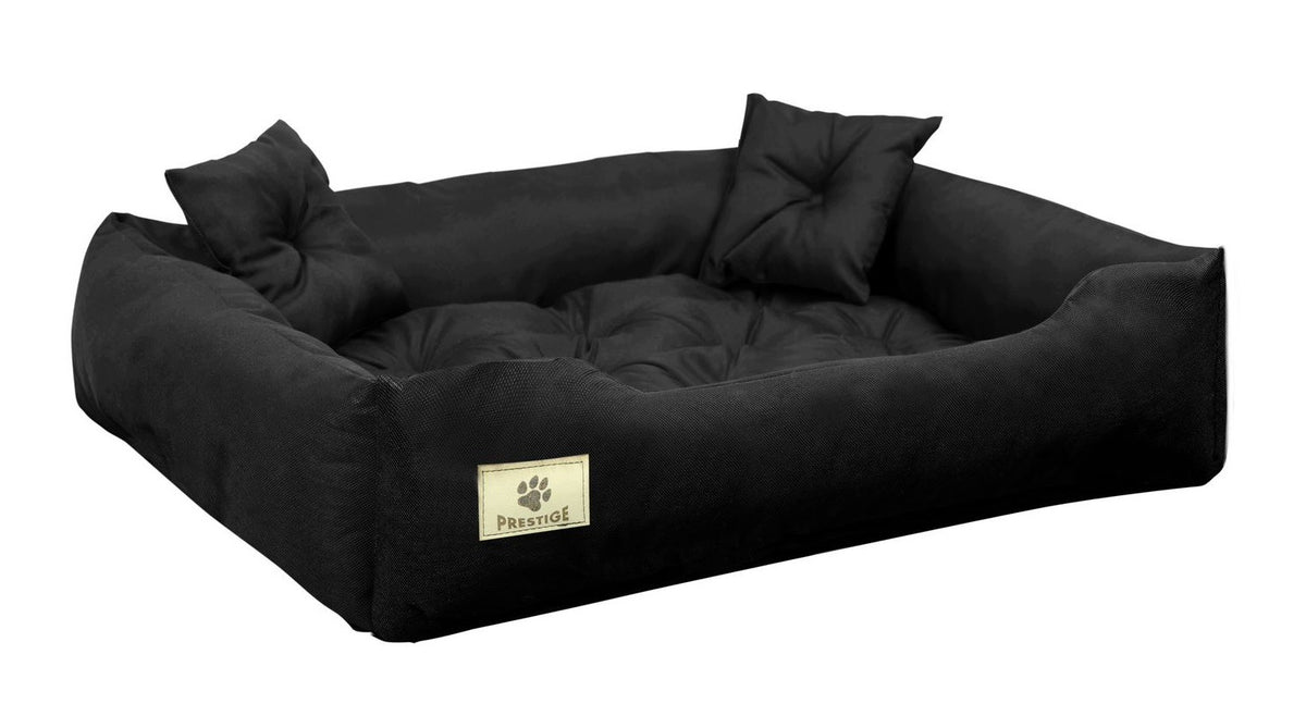 Legowisko dla psa Prestige 100 x 75 cm wodoodporne z 2 poduszkami, duży pies – czarne