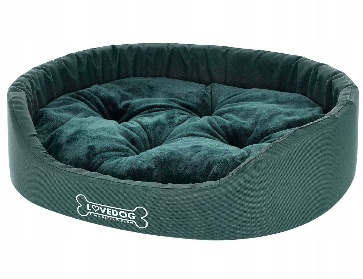 Lovedog Royal S legowisko dla psa i kota 50x40 cm owalne, wodoodporne – butelkowa zieleń