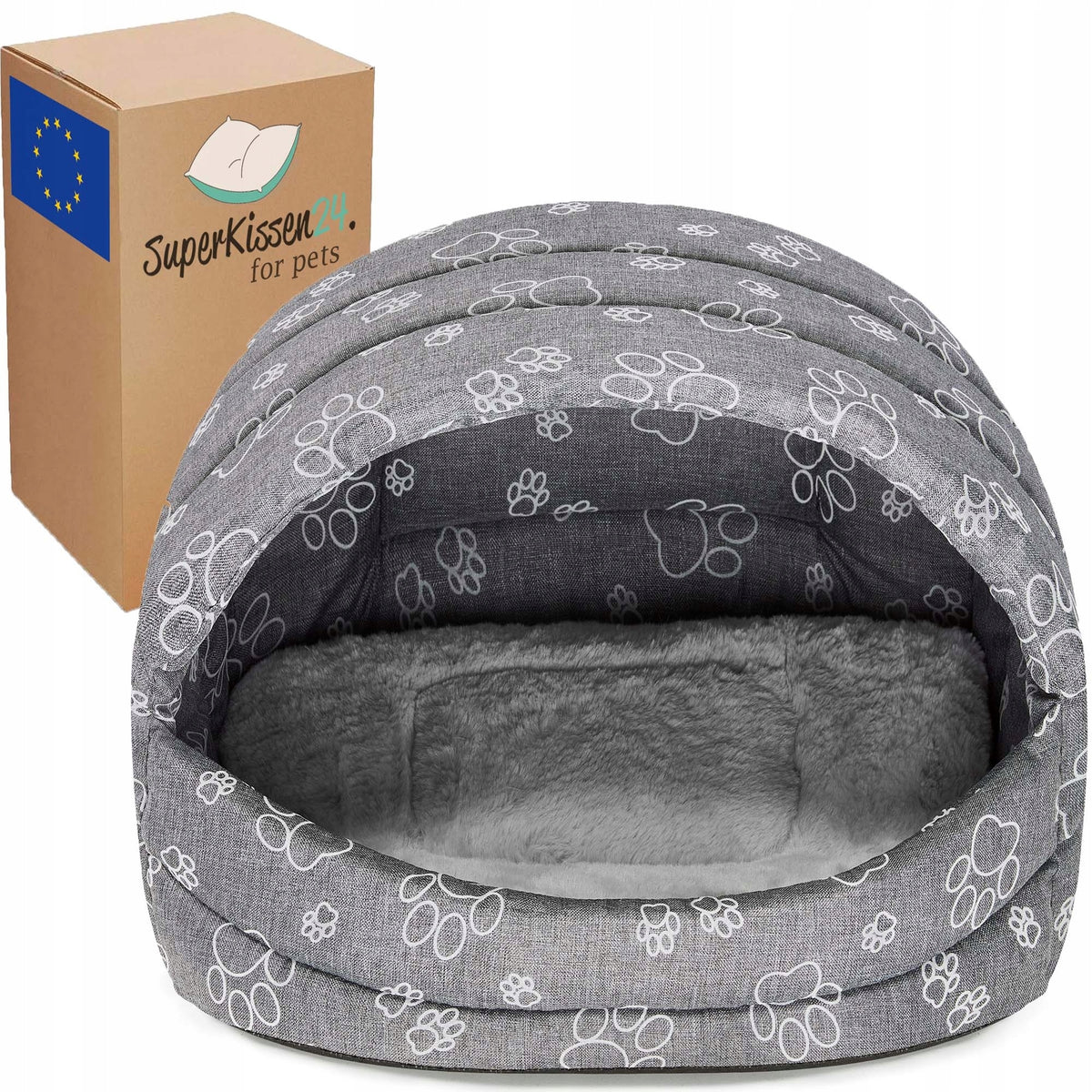 Budka dla psa i kota CLAW XL 61 x 45 cm z wodoodpornej tkaniny z futerkiem – szara