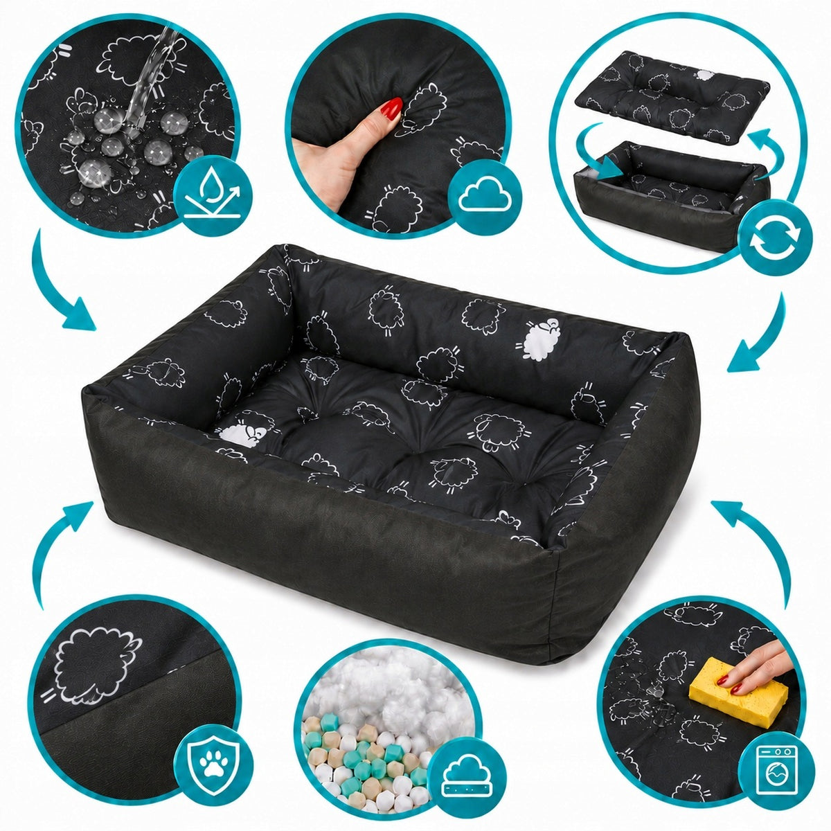 Wodoodporne legowisko dla psa i kota 85x65 cm z poliestru, kanapa dla średniego psa – czarne