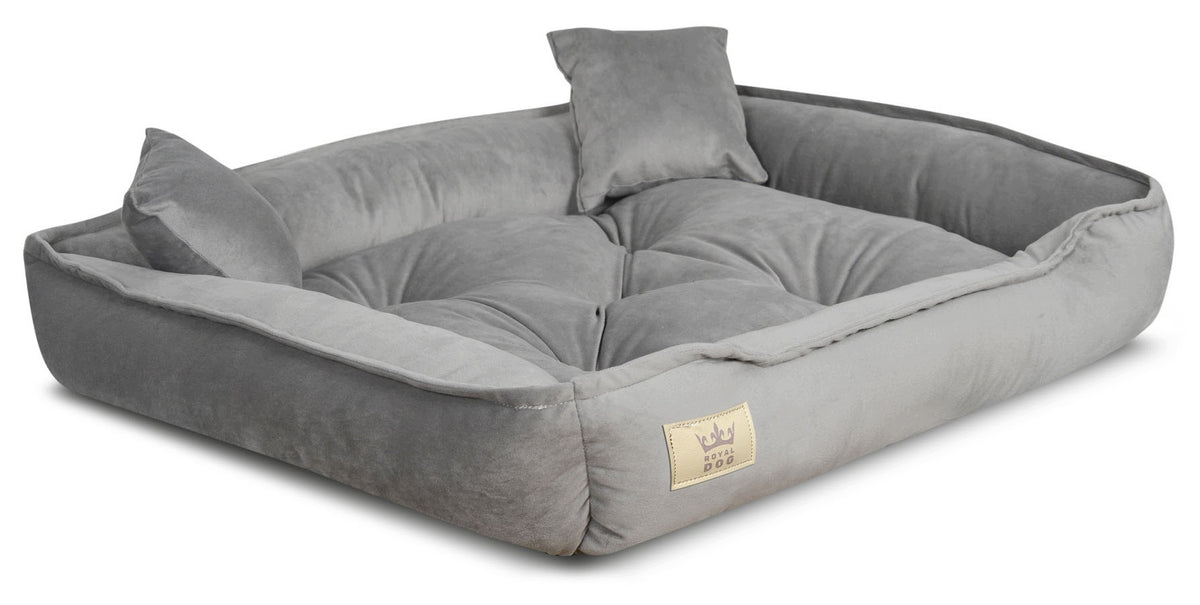 Royal Dog legowisko dla psa i kota 100x75 cm welurowe z 2 poduszkami, rozmiar L – szare