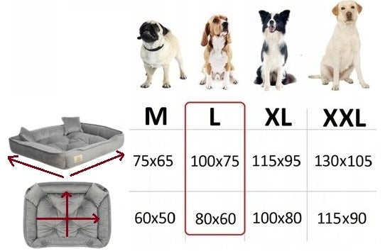 Royal Dog legowisko dla psa i kota 100x75 cm welurowe z 2 poduszkami, rozmiar L – szare