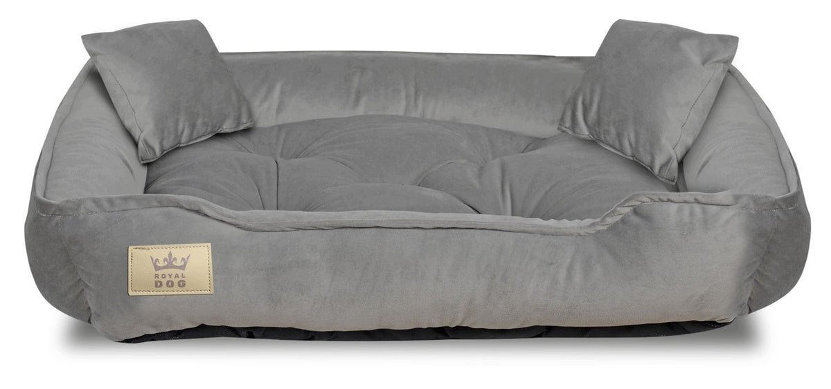 Royal Dog legowisko dla psa i kota 100x75 cm welurowe z 2 poduszkami, rozmiar L – szare