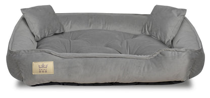 Royal Dog legowisko dla psa i kota 100x75 cm welurowe z 2 poduszkami, rozmiar L – szare
