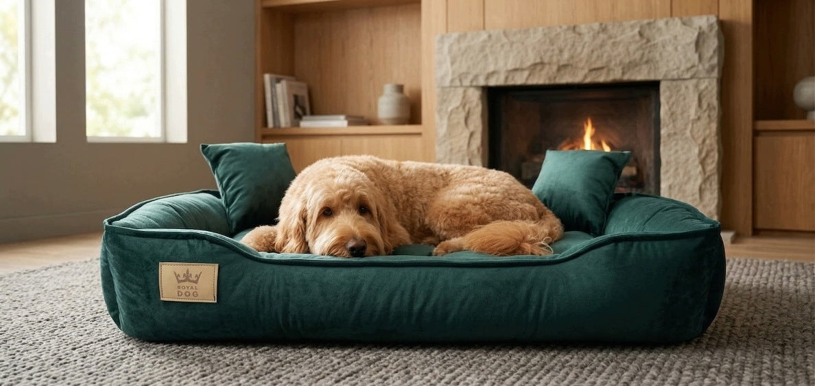 ROYAL DOG Legowisko dla psa i kota welurowe 75 x 65 cm z dwiema poduszkami – zielone