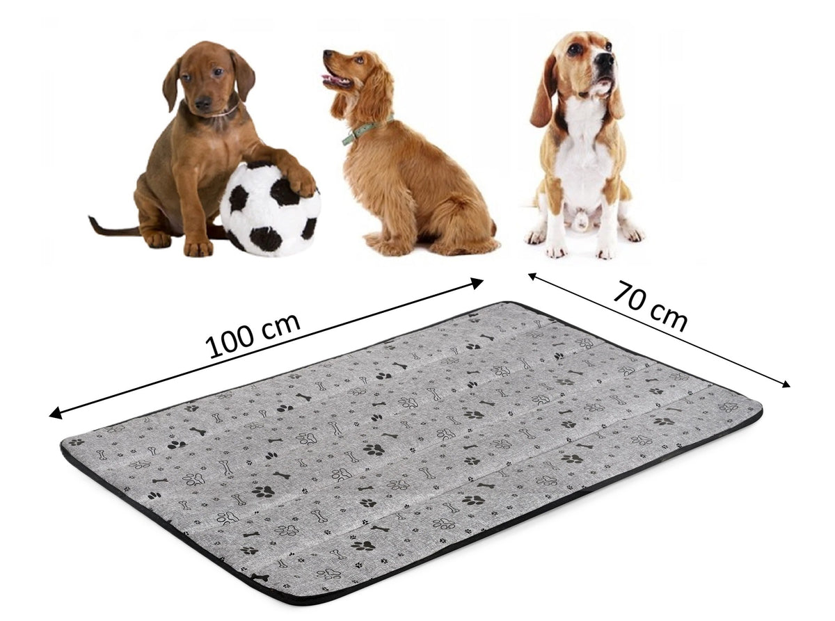 Legowisko dla psa mata 100x70 cm wodoodporna, wypełnienie silikonowe, wzór kości – czarne