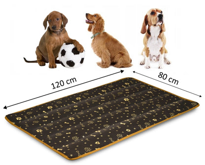 Legowisko dla psa 120x80 cm wodoodporne, mata XL dla dużego psa – złote kości
