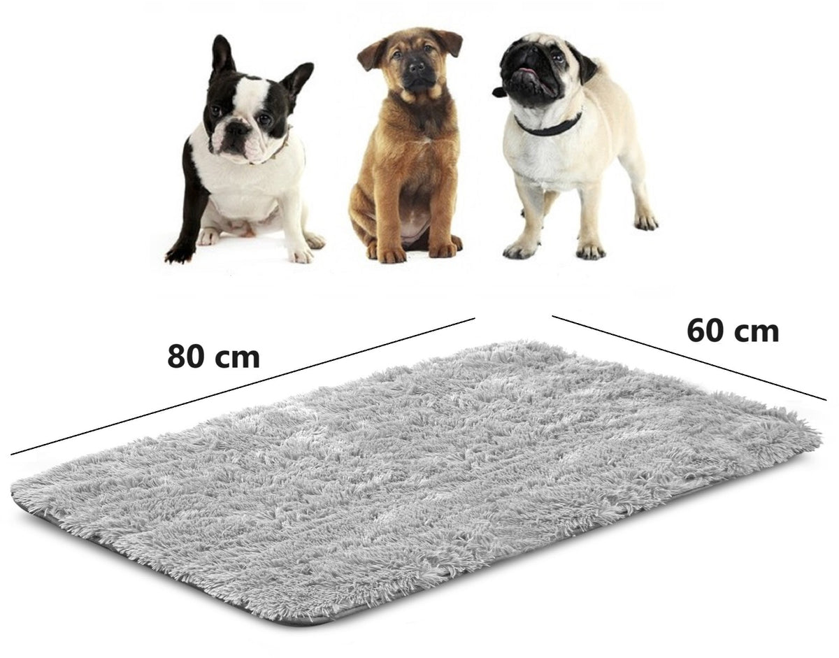 Legowisko mata dla psa 80 x 60 cm shaggy z antypoślizgowym spodem, dla małego psa – szare