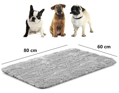 Legowisko mata dla psa 80 x 60 cm shaggy z antypoślizgowym spodem, dla małego psa – szare