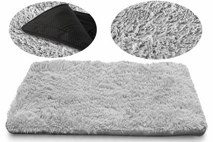 Legowisko mata dla psa 80 x 60 cm shaggy z antypoślizgowym spodem, dla małego psa – szare