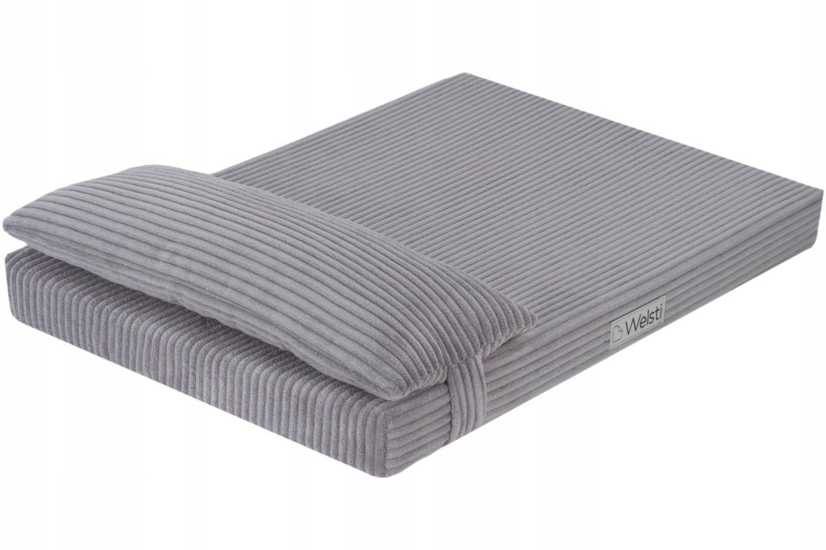Welsti Legowisko dla psa 100x70 cm z materacem piankowym i poduszką, sztruks – szare