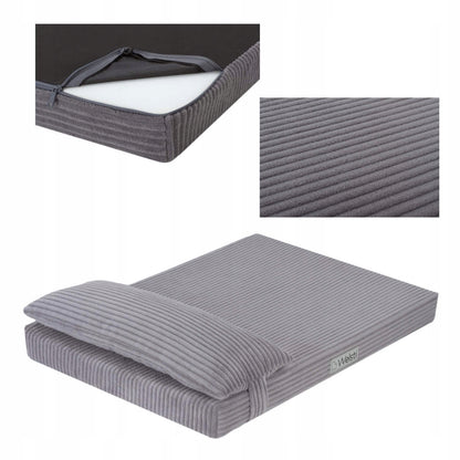 Welsti Legowisko dla psa 100x70 cm z materacem piankowym i poduszką, sztruks – szare