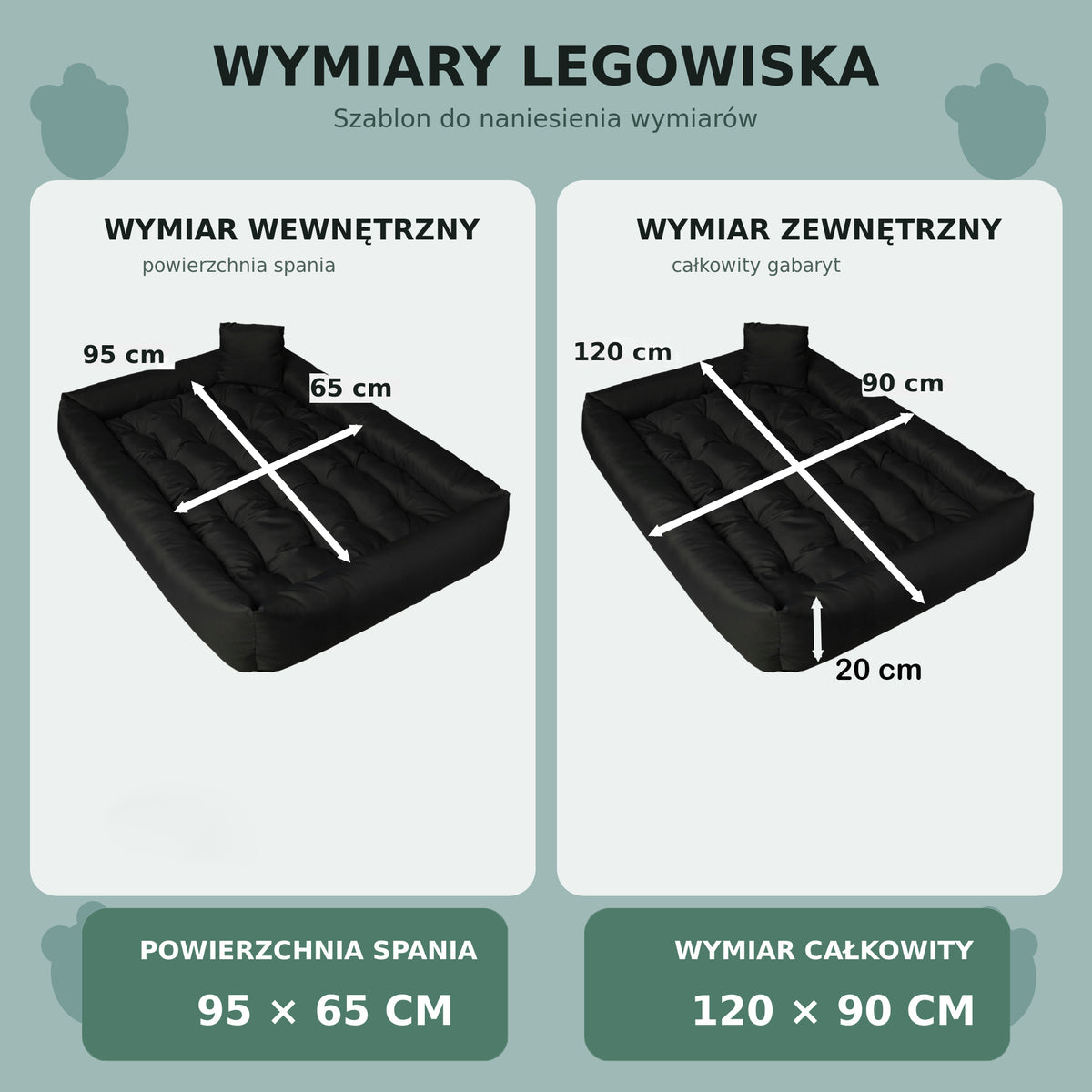 Legowisko dla psa XXL 120x90 cm wodoodporne z wyjmowaną poduszką, dla dużego psa – czarne