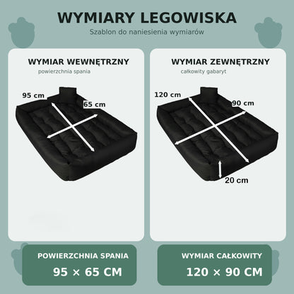 Legowisko dla psa XXL 120x90 cm wodoodporne z wyjmowaną poduszką, dla dużego psa – czarne