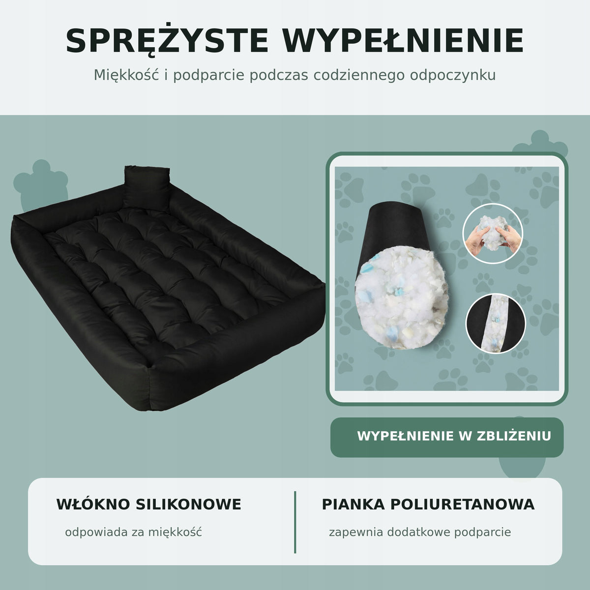 Legowisko dla psa XXL 120x90 cm wodoodporne z wyjmowaną poduszką, dla dużego psa – czarne