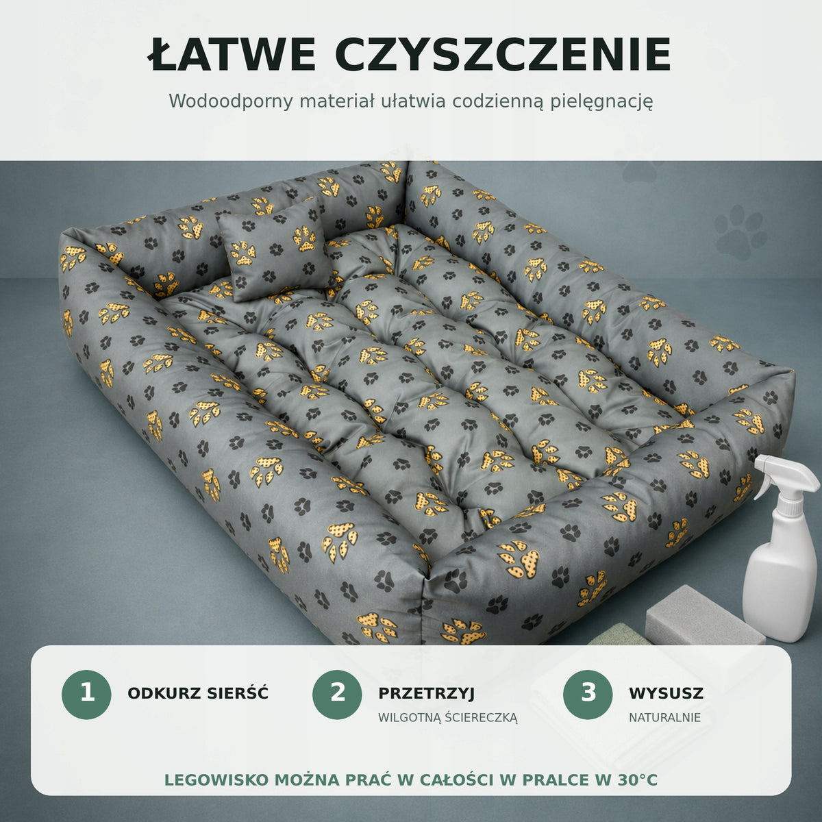 Legowisko dla psa XXL 120 x 90 cm wodoodporne z wyjmowaną poduszką, antypoślizgowe – szare