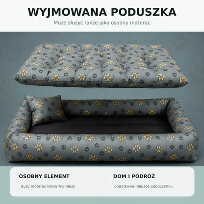 Legowisko dla psa XXL 120 x 90 cm wodoodporne z wyjmowaną poduszką, antypoślizgowe – szare