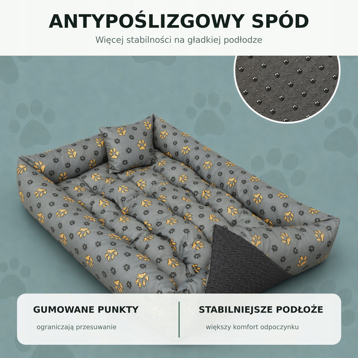 Legowisko dla psa XXL 120 x 90 cm wodoodporne z wyjmowaną poduszką, antypoślizgowe – szare
