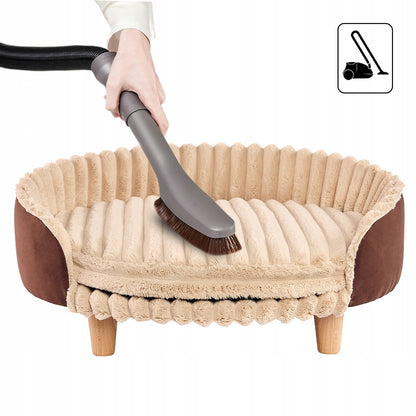 Legowisko ortopedyczne sofa dla kota XL 63 cm, sztruks z pianką, na nóżkach – brązowe