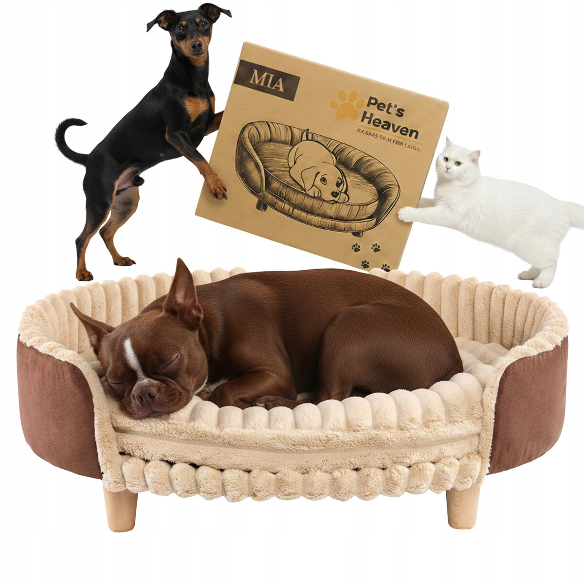Legowisko ortopedyczne sofa dla kota XL 63 cm, sztruks z pianką, na nóżkach – brązowe