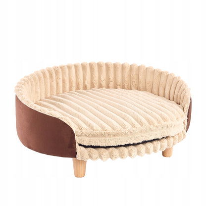 Legowisko ortopedyczne sofa dla kota XL 63 cm, sztruks z pianką, na nóżkach – brązowe
