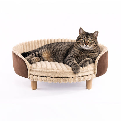 Legowisko ortopedyczne sofa dla kota XL 63 cm, sztruks z pianką, na nóżkach – brązowe