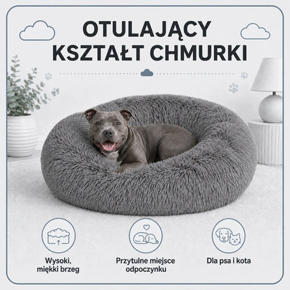Chmurka Legowisko dla psa i kota Shaggy 80 cm owalne z wysokim brzegiem – szare