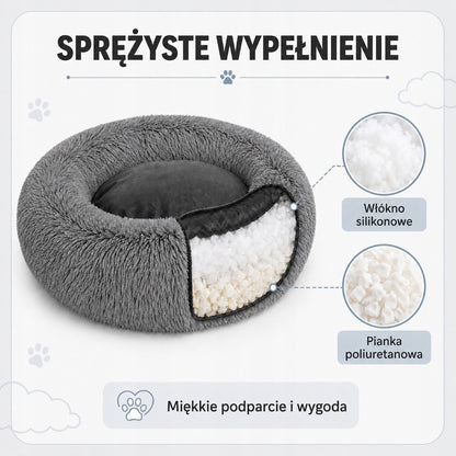 Chmurka Legowisko dla psa i kota Shaggy 80 cm owalne z wysokim brzegiem – szare