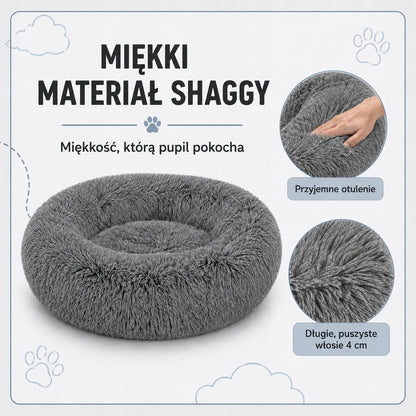 Chmurka Legowisko dla psa i kota Shaggy 80 cm owalne z wysokim brzegiem – szare