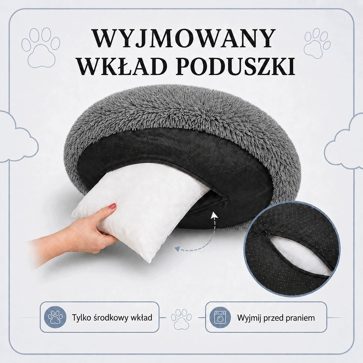 Chmurka Legowisko dla psa i kota Shaggy 80 cm owalne z wysokim brzegiem – szare