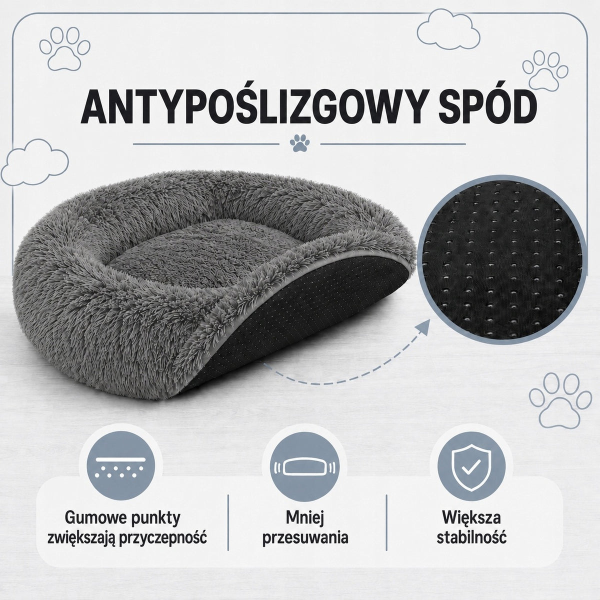 Chmurka Legowisko dla psa i kota Shaggy 80 cm owalne z wysokim brzegiem – szare