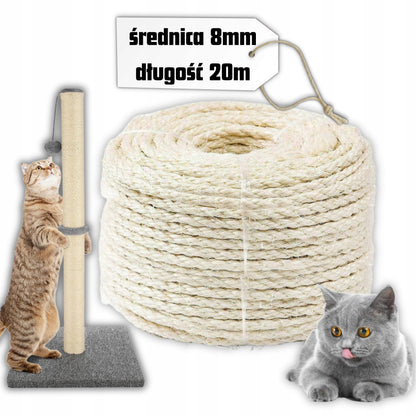 Lina sizalowa 8 mm 20 m do drapaka dla kota – naturalny sizal, skręcana 3-żyłowa, biała