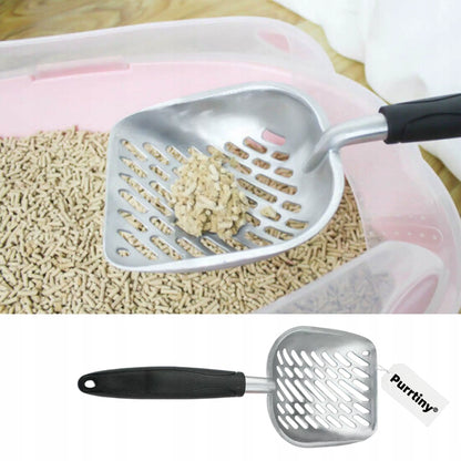 Purrtiny Uxxu metalowa łopatka do żwirku dla kota 33 cm ze stopu aluminium – srebrna