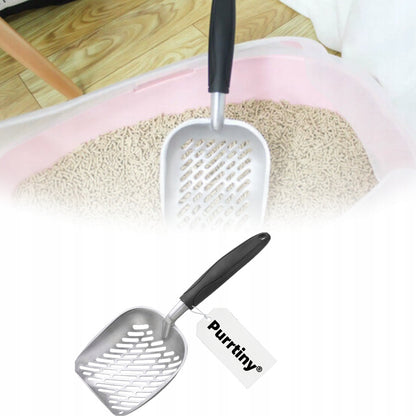 Purrtiny Uxxu metalowa łopatka do żwirku dla kota 33 cm ze stopu aluminium – srebrna
