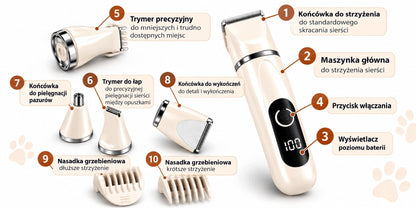 Zandor Maszynka do strzyżenia psa i kota 4w1 bezprzewodowa – trymer do łap i pazurów, USB