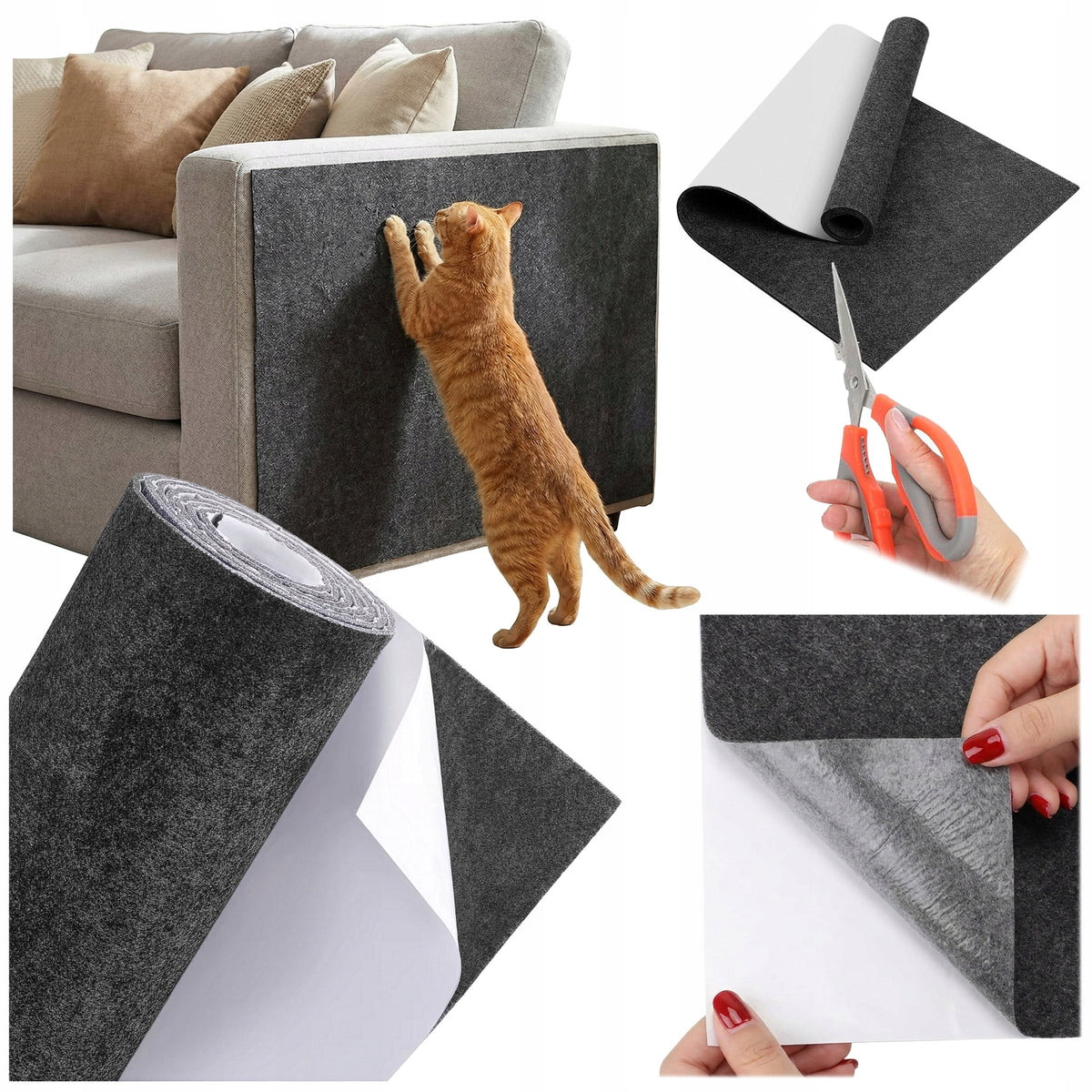 KITTY Mata do drapania dla kota 200 x 40 cm samoprzylepna, filcowa, do przycięcia – szara