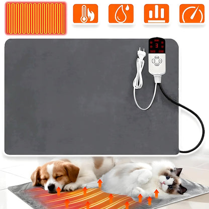 Mata grzewcza dla psa i kota 45 × 70 cm z kontrolerem i timerem, wodoodporna – szara