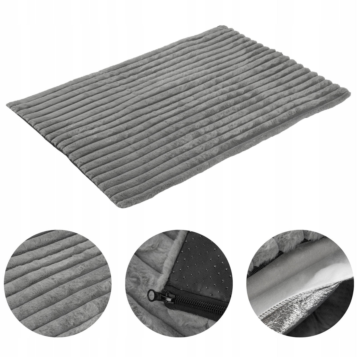 Mata termoizolacyjna dla psa i kota 100 x 70 cm z antypoślizgowym spodem – szara