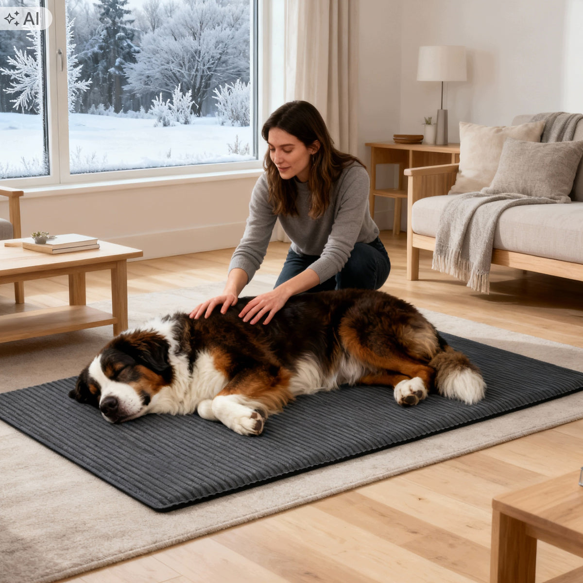 Mata termoizolacyjna dla dużego psa 130x100 cm z antypoślizgowym spodem – szara
