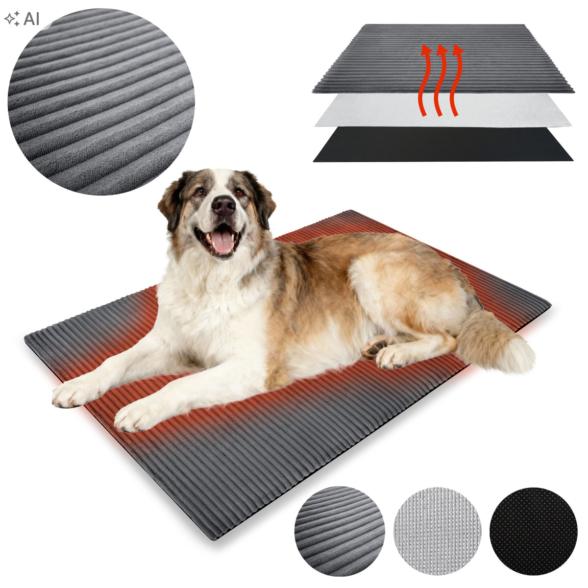 Mata termoizolacyjna dla dużego psa 130x100 cm z antypoślizgowym spodem – szara