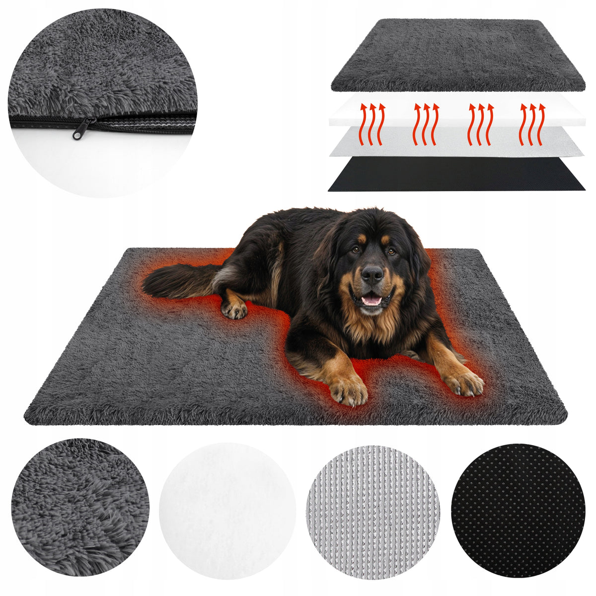 Mata termoizolacyjna dla dużego psa 130x100 cm – legowisko z ociepleniem 4 cm, szara