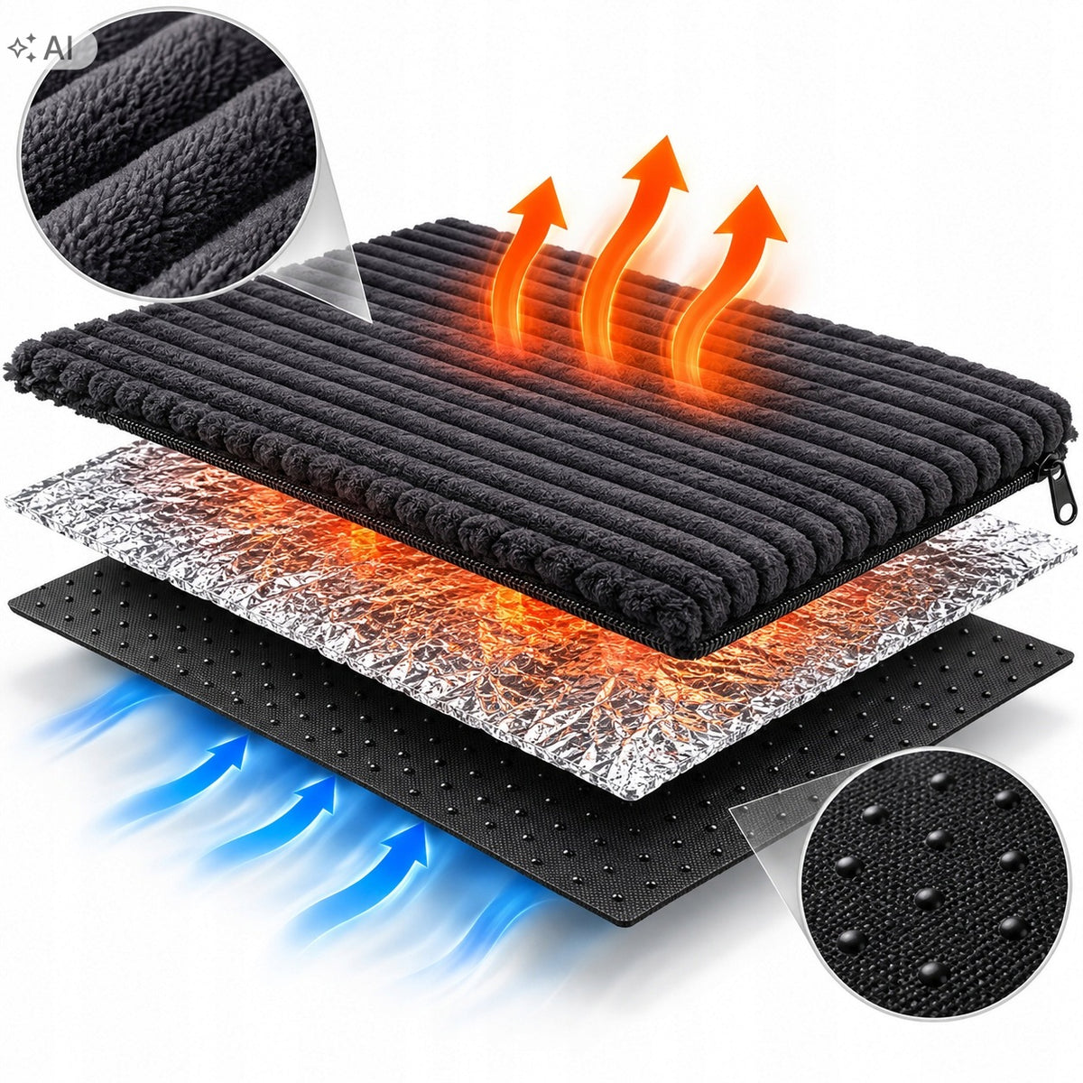 Purlov Mata termoizolacyjna dla psa i kota 100 × 70 cm, bez prądu, antypoślizgowa – czarna