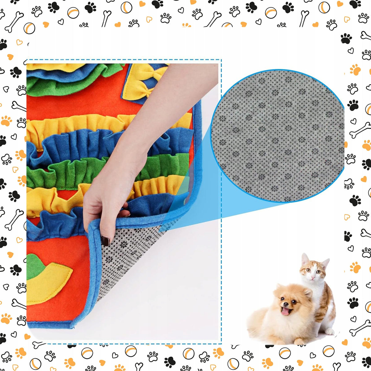 Mata węchowa dla psa i kota 67 × 47 cm – zabawka edukacyjna na przysmaki, nietoksyczna