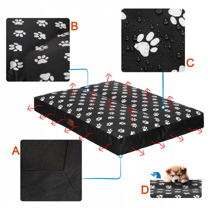 Materac dla psa wodoodporny XL 110x90 cm, grubość 12 cm, dla dużych psów – wielokolorowy
